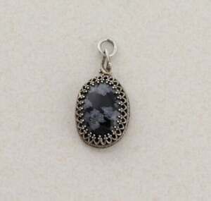 Pendant Only Sterling Silver Snowflake Obsidian Pendant 1 1/4" x 1/2"